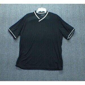 Zhelin Womens XL Shirt Black Stretch Short Sleeve Stripe Collar Sleeve - READ